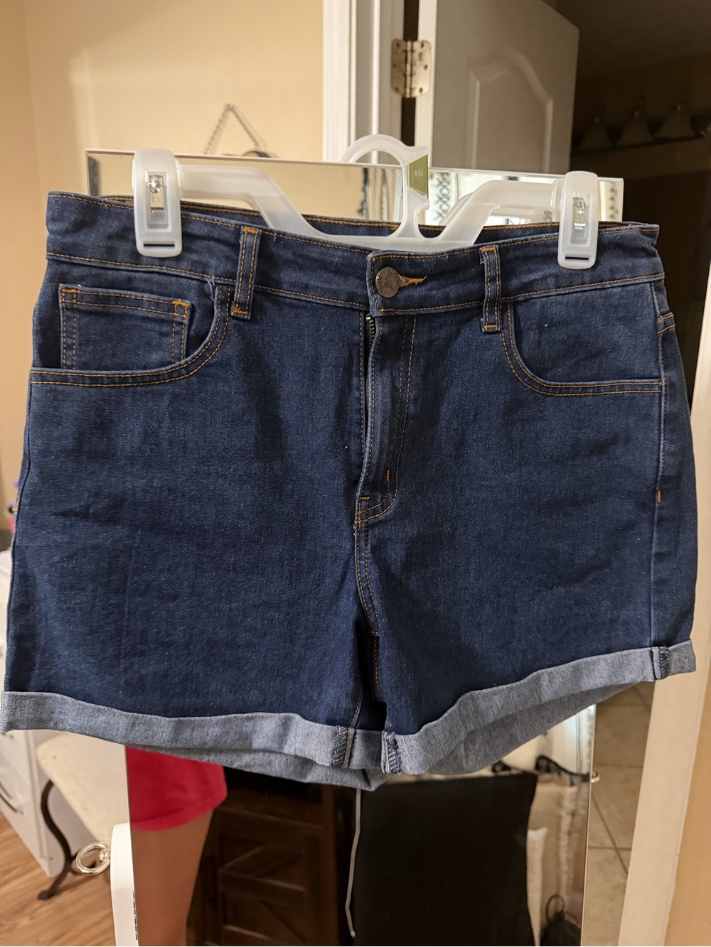 Lucky & Blessed Dark Blue Denim Rolled-Hem Shorts